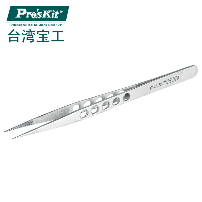 Taiwan Bao - Work 1PK - 123T handheld stainless steel long - tip tweezers (165mm) tip head