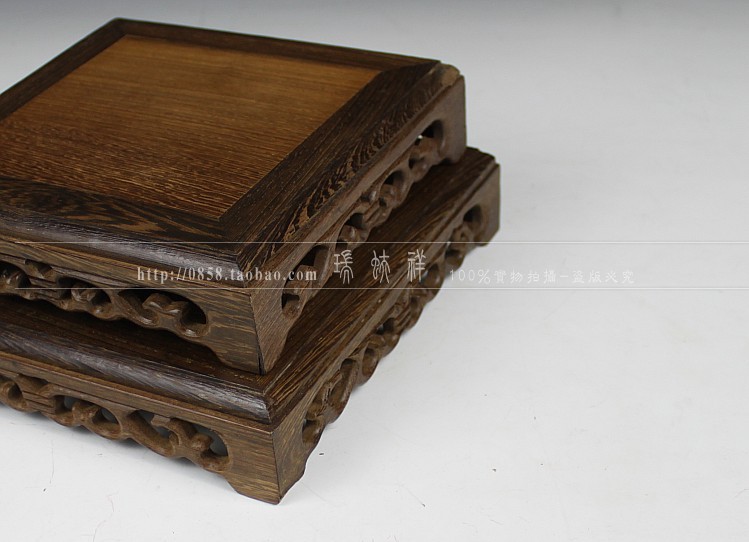 Solid wood hollow wooden vase jade Buddha//chicken wings wood antique teapot square stone rosewood base