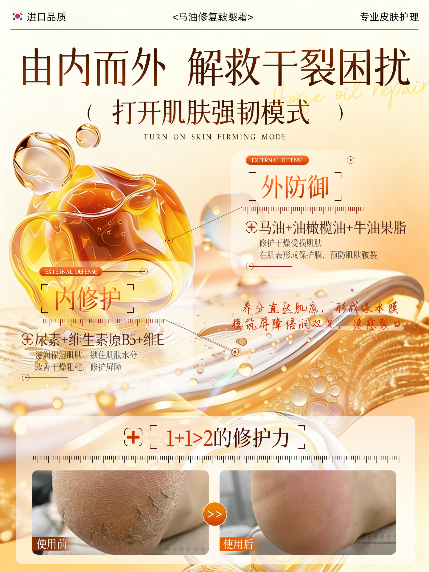 Horse Oil Ointment for Cracked Heels, Repair Cream for Hard Skin, Heel Crack Repair, Snake Oil Hand Cream, Foot Care, Moisturizing for Chapped Skin in Winter