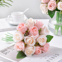 Simulation flower fake flower living room decoration rose interior decoration bouquet holding silk flower art light luxury plastic flower decoration