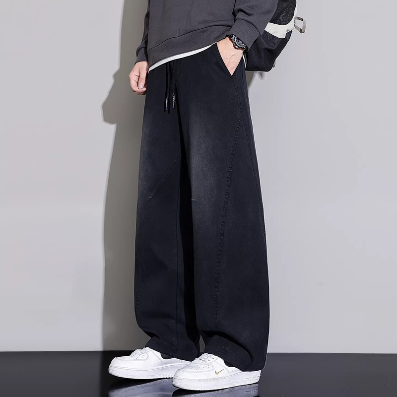 High-End Curved Hem Jeans for Men, Loose Straight-Leg Men's Pants, Spring and Summer 2026 New American Style Trendy Casual Long Trousers