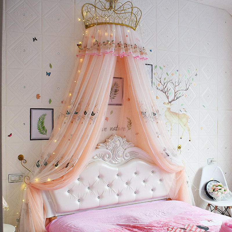 Bed curtain mosquito net Nordic princess wind bed curtain bedside decoration gauze girl pink bed head yarn tent crown bracket
