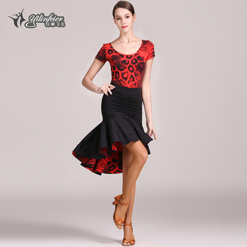 With Lin Fei'er printed summer latin dance suit 1846 +1847 Latin dance skirt short sleeve practice set new model