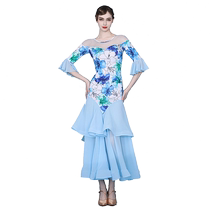 British back garden lotus leaf trumpet sleeve tower skirt modern dance skirt dress 2119 new ballroom dance practice uniform