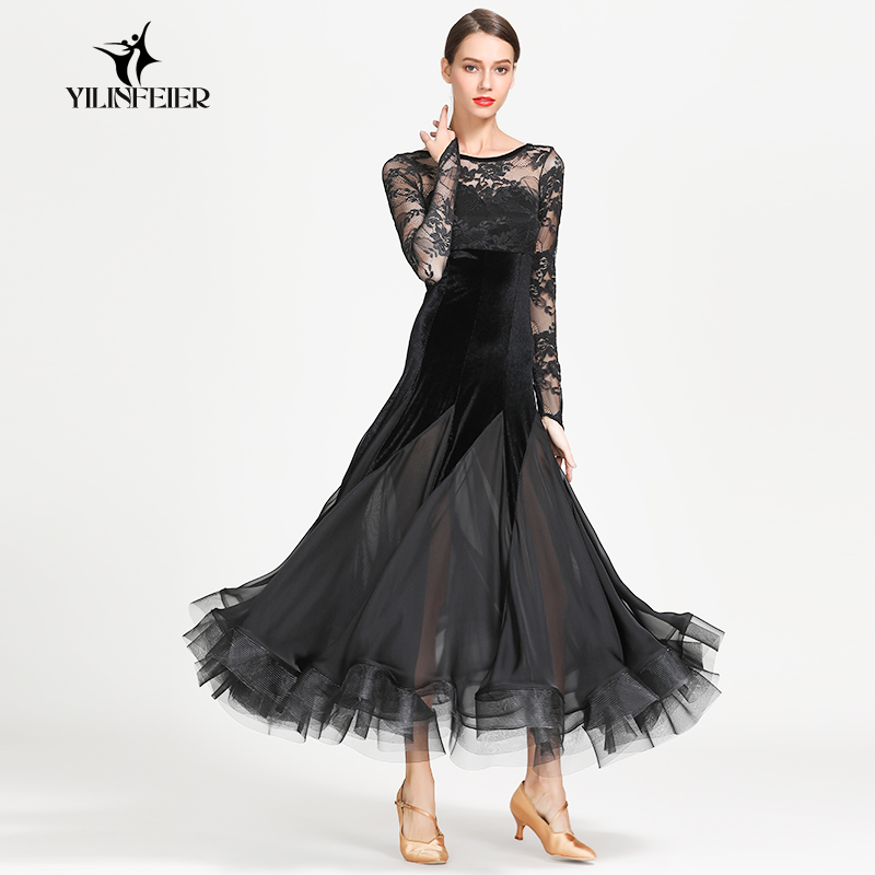 With Lin Fei'er tilting personality design sense! Lace long-sleeved modern dance dress 1862 GB dance dress dress