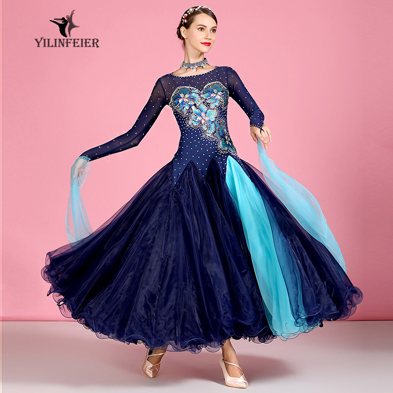 Yilin Feier imitation Austrian diamond boutique modern dance costume dress S7040 national standard dance performance costume Chinese performance skirt