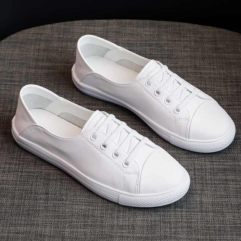First-Layer Cowhide White Sneakers for Women, Genuine Leather, 2026 New Spring and Summer Flat Shoes, Versatile Casual Slip-On Two-Way Sneakers