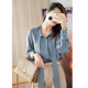 2022 spring new blue chiffon shirt women's temperament bow ribbon small shirt early spring sweet and chic top