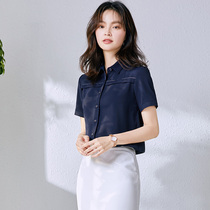 Summer new short sleeve chiffon shirt Korean loose slim shirt blue shirt fashion foreign commute