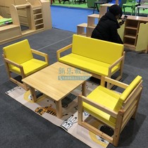 Pine wood straight patchwork sofa combination reading area childrens single sofa double coffee table small sofa seat Qiaoqiao