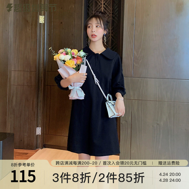 Blue Language women's fat mm temperament retro - leisure small black dress 2023 - loose and thin - age dress