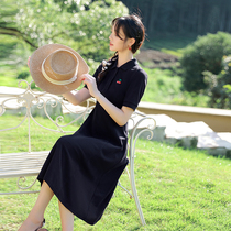 Blue Language Big Code Womens Clothing Casual Short Sleeve Polo Small Black Dress Summer Fat Mm Temperament Pear Type Cashew-style dress with dress