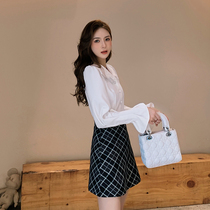 Blue Language Big Code Woman Dress Fat Younger Sister Mm Lace Lace Long Sleeve Shirt 2022 Spring New Cover Slim Blouse