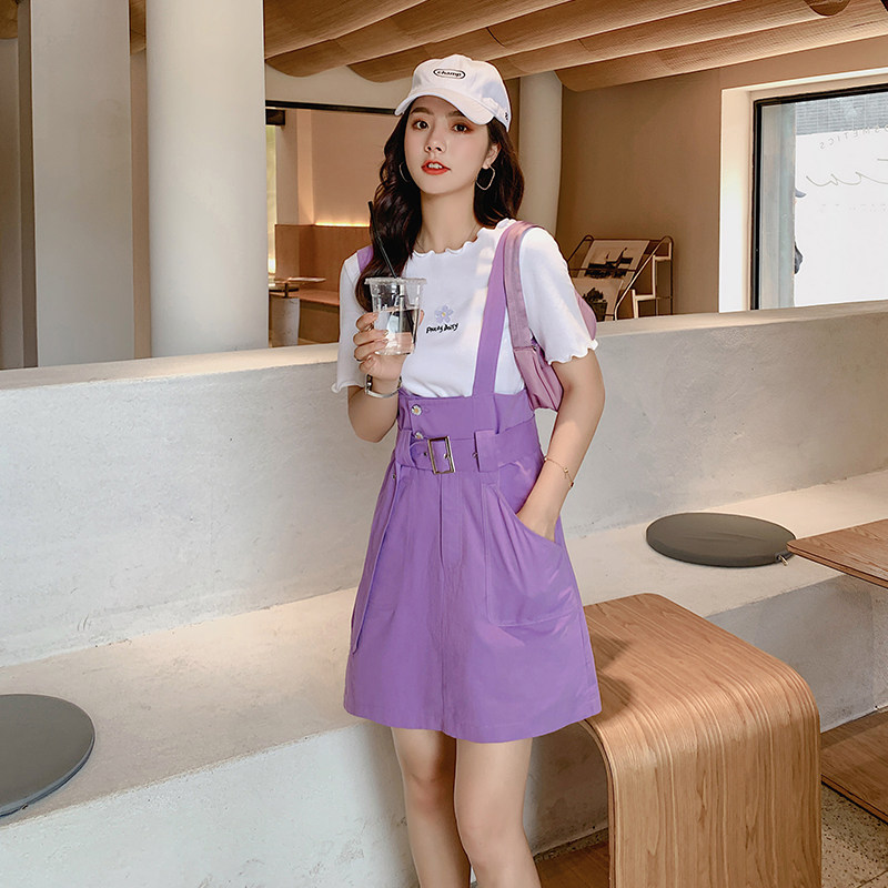 Blue Language Big Code Women Dress Fat Sister Mm Less Age Purple Braces Skirt Short Sleeves Two Sets Summer Dress New Slim Fit Suit 