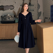 Blue Language Big Code Women Dress Fat Sister Mm Herben Wind V Collar Dress Skirt Spring New Fag Style Retro Little Black Dress