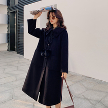 Blue language large size womens fat sister mm doll collar long woolen coat 2021 Winter New woolen coat thick