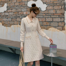 Blue Plus Size Women Fat Sister mm Temperament Knitted Sweater Dress 2021 Winter Dress Waist Bottom Dress