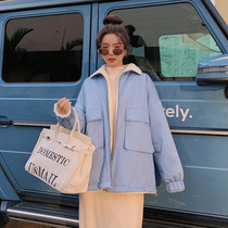 Lan Lan Lan big womens fat sister mm casual two-sided lamb hair coat 2021 Winter tooling cotton padded coat