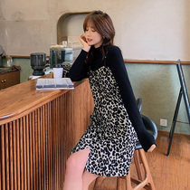 Blue language large size womens fat sister mm temperament top BAO WEN sling dress 2021 Winter new slim set