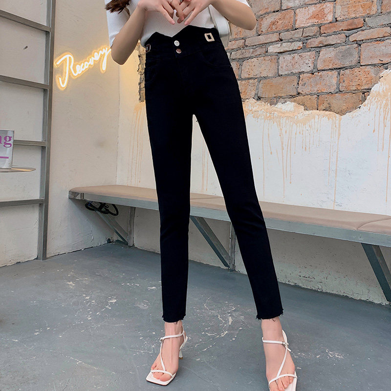 Blue language big size woman dress fat younger sister mm two grain buttons high waist jeans 2022 spring new shade wide leg thick pants