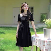 Blue Language Big Code Woman Dress Fat Mm Lace Hollowed-out huben Little Black dress 2022 Summer a word closedown dress