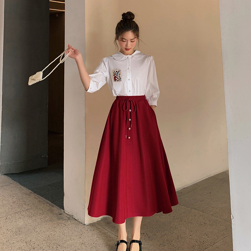 Blue Language Great Size Women Dress Fat Sister Mm Yangpie Elegant Doll Collar Shirt A Character Half Body Dress Spring New Suit