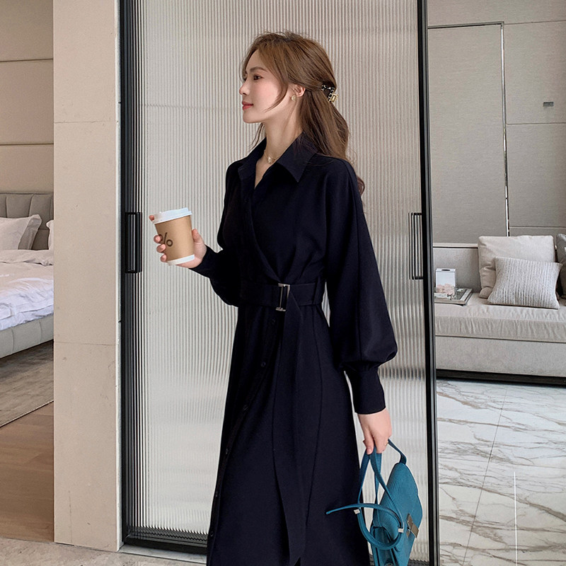 Blue Plus Size Women Fat Sister mm Goddess Fan Xianthin Black Long Dress 2022 Spring New Dover Dress