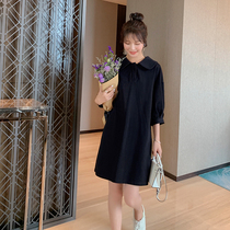 Blue Plus Size Women Fat Sister mm Retro Age Small Black Dress 2021 Autumn New Loose Slim Dress