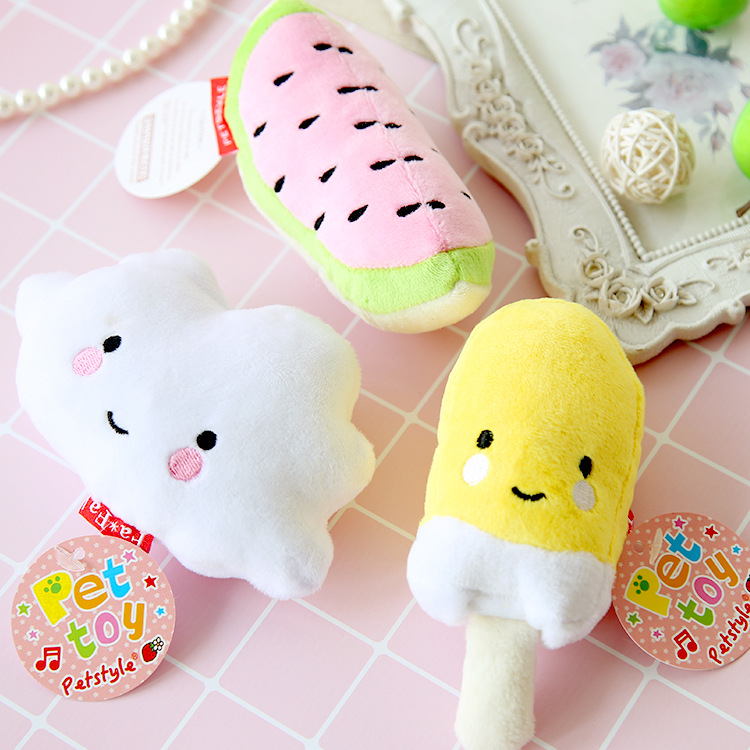 Spring and Summer New Toys Fruit Ice Cream Cloud Toys Dog Sounds Chewing Toys Grinding Puppy Puppies