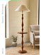 French-Style Vintage Shell Floor Lamp with a High-End Feel, Shell Lampshade, Mid-Century Style Rubberwood Lighting for Bedroom and Living Room
