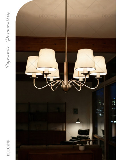 Light French-Style Lotus Pink Fabric Chandelier, High-End Cream-Style Chandelier for Bedroom, Living Room, and Dining Room, Simple Decorative Lighting Fixture