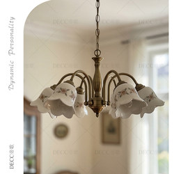 Creative Lily of the Valley Ceramic Bronze Chandelier French Retro Creative Petal Chandelier Living Room Bedroom Dining Room Lighting Fixtures
