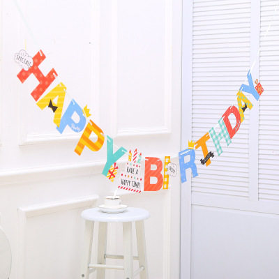 Happy Birthday Alphabet Colorful Flag Cartoon Triangle Paper Colorful Flag Children Baby Birthday Banner Party Decoration