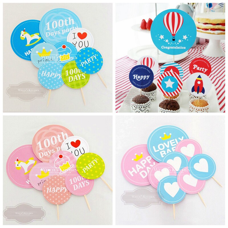 Children's birthday cake decorated with flags inserted in children's birthday 100-day dinner for the baby gathering dessert decorations