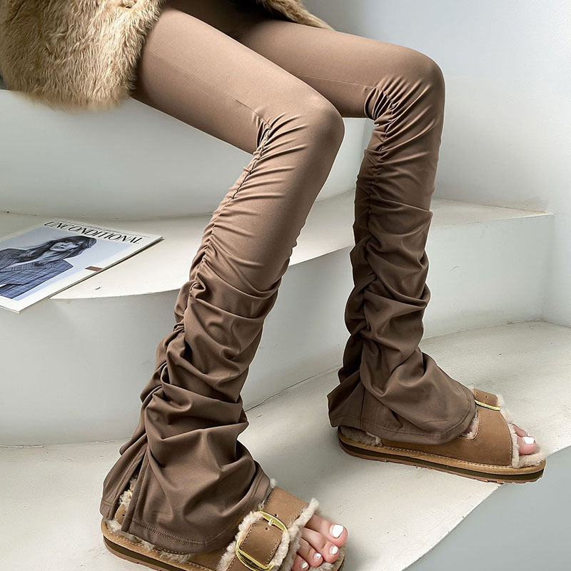 American High Street Style Hot Girl High-Waisted Slimming Pleated Stacked Pants Women's Sports Outerwear Flared Pants Fitness Yoga Pants