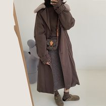 Zhou Mu long cotton-padded women Korean version of loose retro small man over the knee cotton-padded jacket inner Rex rabbit hair collar can be removed