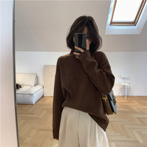 Zhou Wood apit soft ~ high collar solid color loose leisure lazy style simple pullover sweater winter women