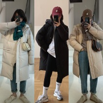 Zhou Wood Wood apit90 white duck down chao thick warm hooded straight tube show slim long down jacket winter