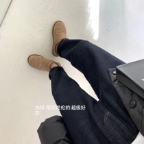 Zhou Wood apit plus velvet thick elastic waist casual Harlan thin denim pants 2020 winter New