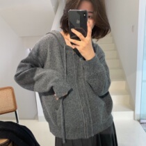 Zhou Wood apit wool soft zipper hooded pocket sweater loose commuter winter women mix B