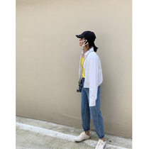 Zhou Mu Wood White Shirt Womens 2019 Autumn New Loose Short Long Sleeve Top Korean Fashion Jacket