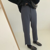 Zhou Wood woolen casual suit pants womens autumn and winter New High waist loose irregular pants thick straight pants