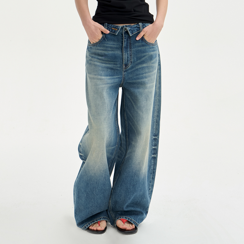 【Vintage Messenger Pants】Subo 14oz Heavyweight Vintage Washed Folded Waistband Loose Wide-Leg Jeans 【Vintage Messenger Pants】Subo 14oz Heavyweight Vintage Washed Folded Waistband Loose Wide-Leg Jeans