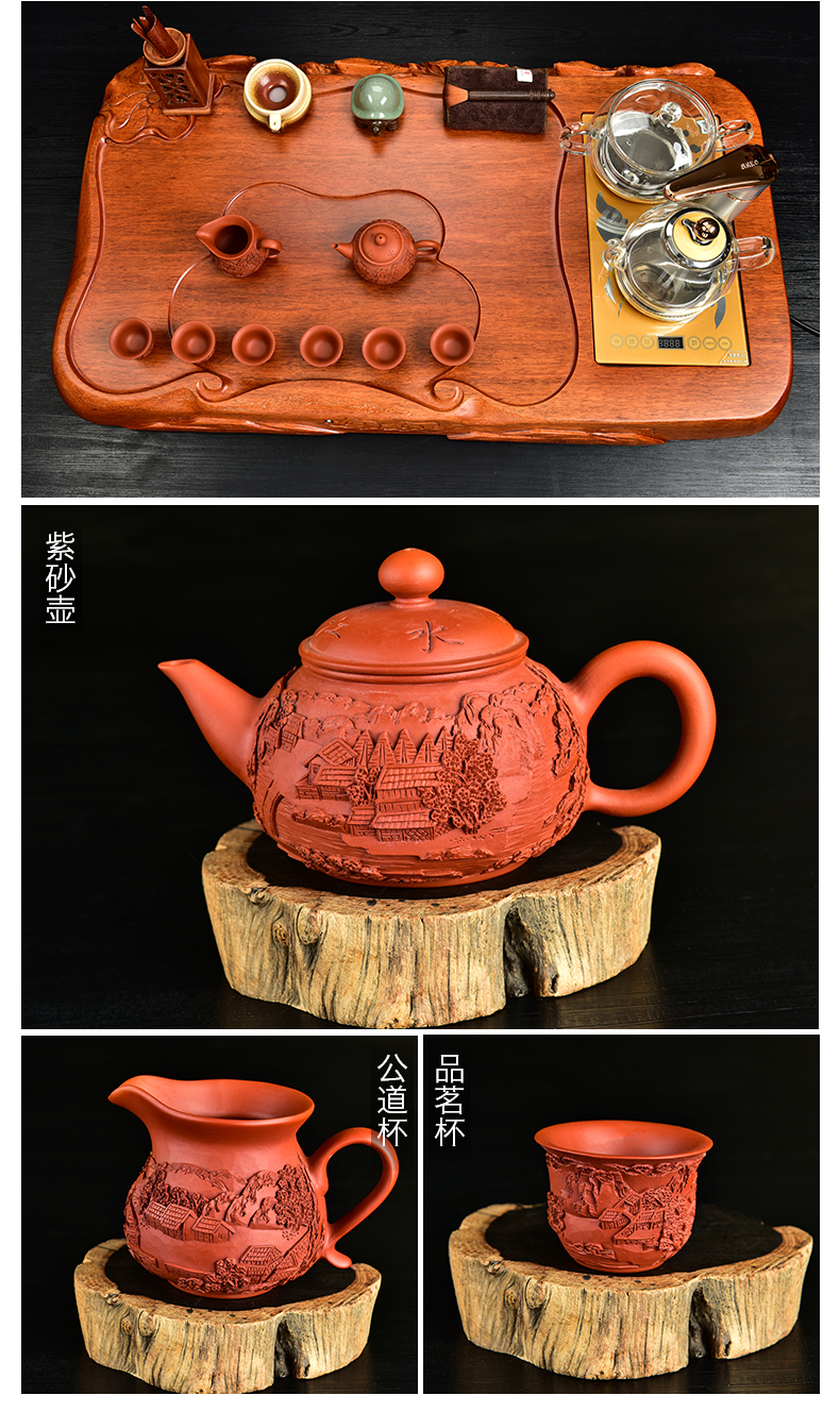 The beginning day, real wood, kung fu tea set four unity glass automatic pumping spend pear ebony tea tray tea stove