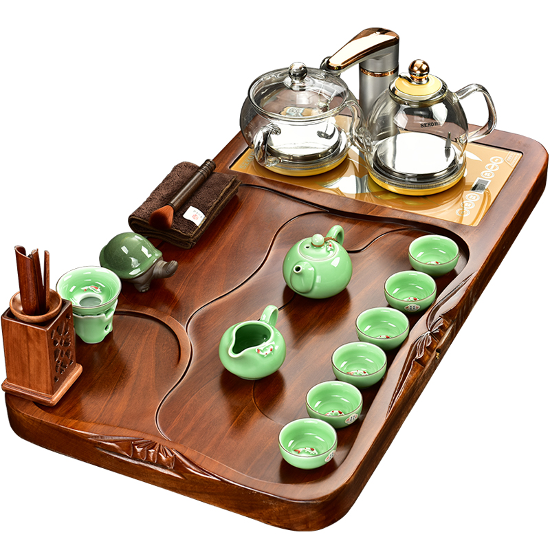 The beginning day, automatic tea set home four unity glass kettle hua limu purple sand tea tray was kung fu