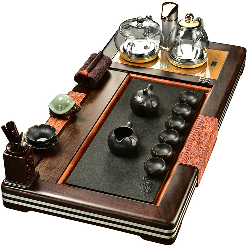 The beginning day, violet arenaceous kung fu tea set four unity of a complete set of automatic sodium silicate on The pot of ebony tea tray