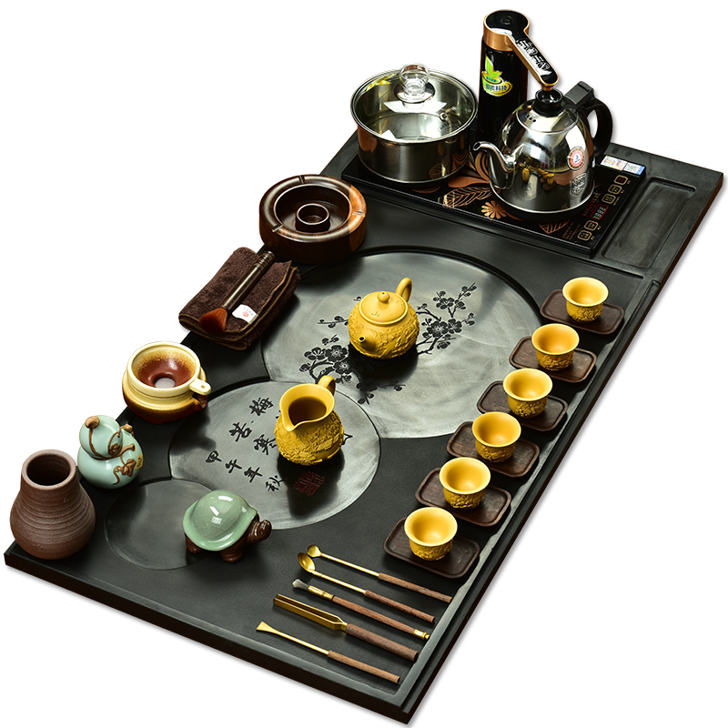 The beginning day, kung fu tea tray tea set stone tea tray was black stone tea sea four unity tea tea tea stove