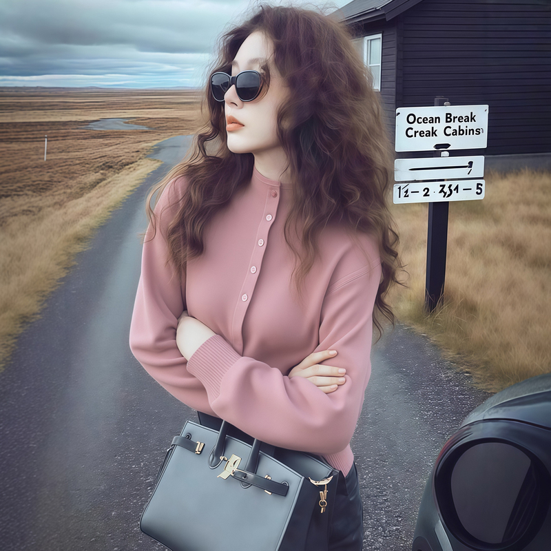 Super Stylish Pink Half-Turtleneck Sweater Cardigan for Women, Winter 2025 New Model, Can Be Worn as Outerwear or as a Base Layer Knit Top Super Stylish Pink Half-Turtleneck Sweater Cardigan for Women, Winter 2025 New Model, Can Be Worn as Outerwear or as a Base Layer Knit Top