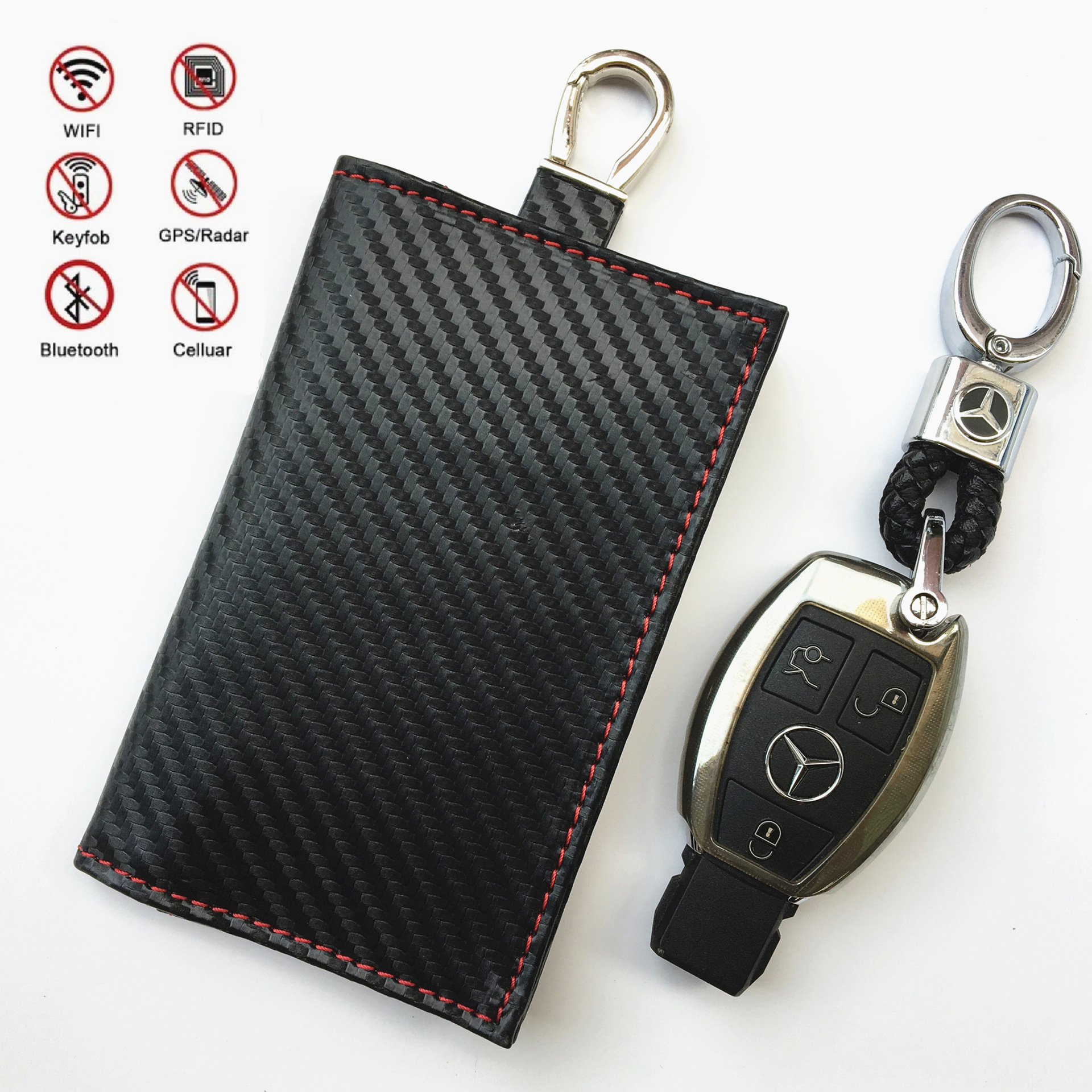 New rfid portable carbon fiber hidden buckle square anti-magnetic anti-theft car shielding key signal bag