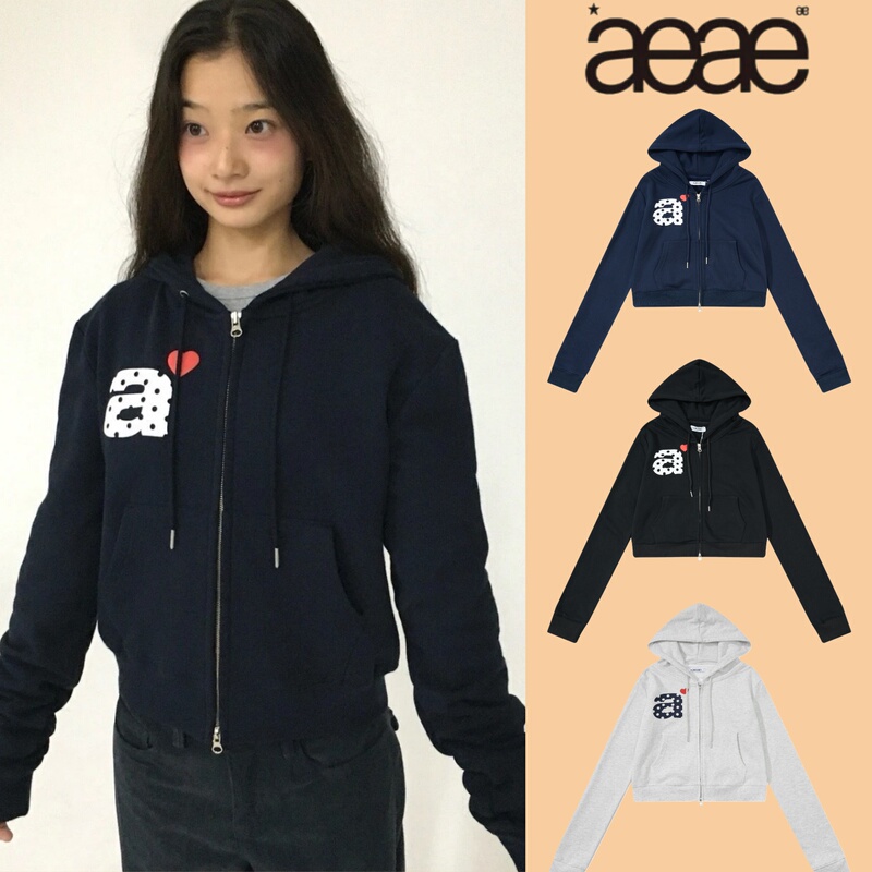 【Authentic 70% off】Korean Aeae Letter Hoodie Zip-Up Sweatshirt Spring Style 2026 Korean Style Pure Cotton